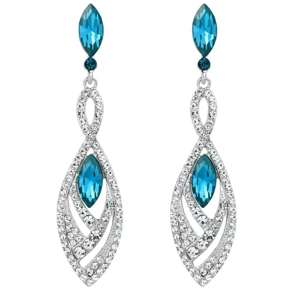 Silver with Blue Topaz and Diamond Austrian Crystal Twisted Chandelier Earrings